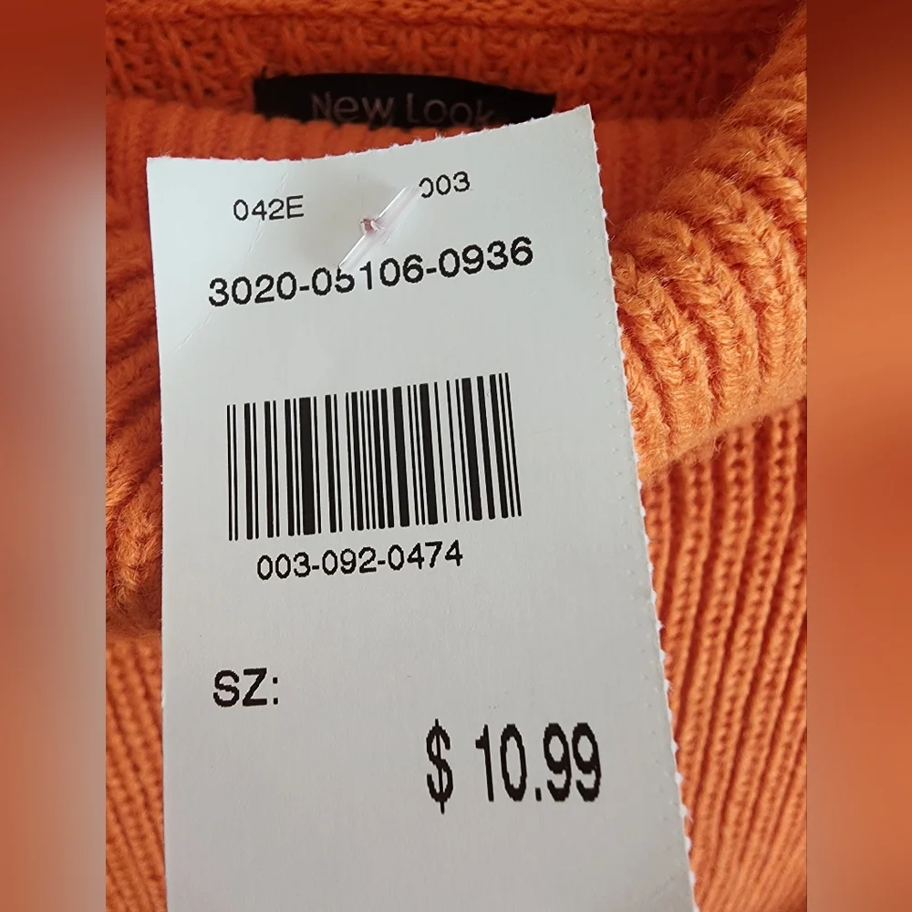 NWT- Women's New Look Orange Long Sleeve Cropped Sweater Size Extra Large - Picture 3 of 4